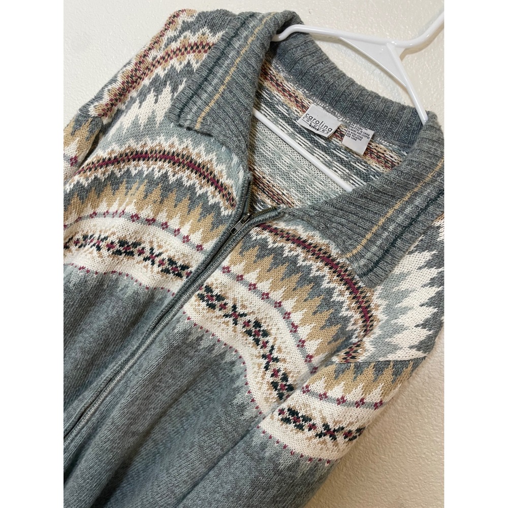 Carolina Colours Plus Womens 20W Zip Up Sweater Gray Fair‎ Isle Excellent